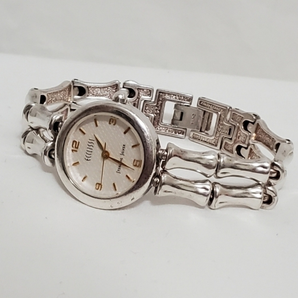 Vintage Sterling Silver Ecclissi Analog Bamboo Look Link Wrist Watch